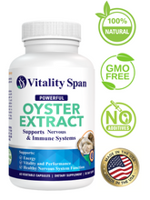 Load image into Gallery viewer, Vitality Span Oyster Extract - Highly Concentrated ZINC Supplement for Men & Women – Supports Energy, Stamina and Libido; 500 mg, 60 Vegetable Capsules, Made in USA
