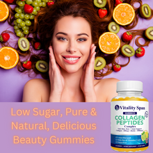 Load image into Gallery viewer, Collagen, Biotin + Vitamins Complex for Beautiful Skin, Hair & Nails, Healthy Joints, 60 Low Sugar Lemon Gummies. Made in USA.