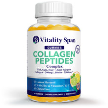 Load image into Gallery viewer, Collagen, Biotin + Vitamins Complex for Beautiful Skin, Hair & Nails, Healthy Joints, 60 Low Sugar Lemon Gummies. Made in USA.