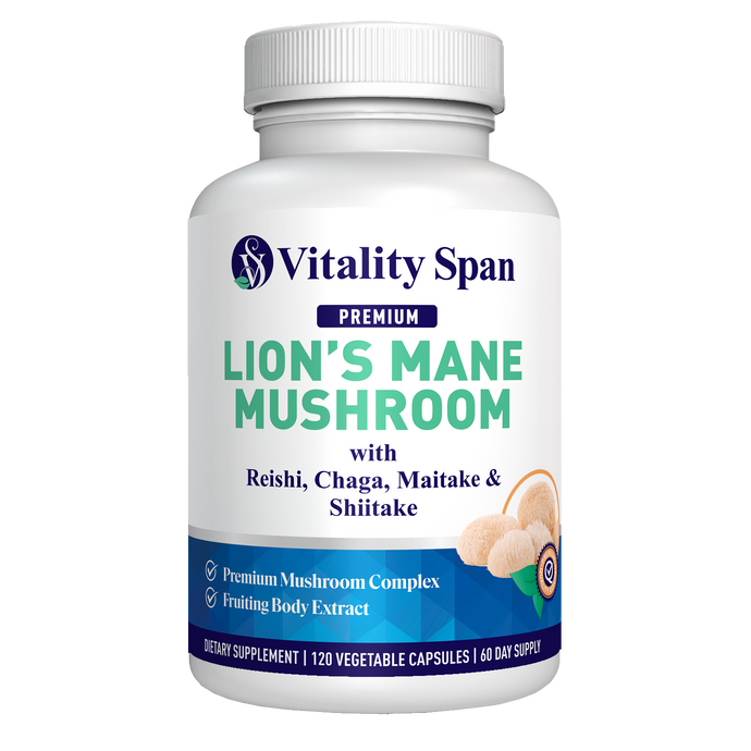 Lions Mane Complex - Nootropic Brain Support & Immunity Boost - Pure Fruiting Body Extracts, 120 Vegetable capsules, Mande in USA.