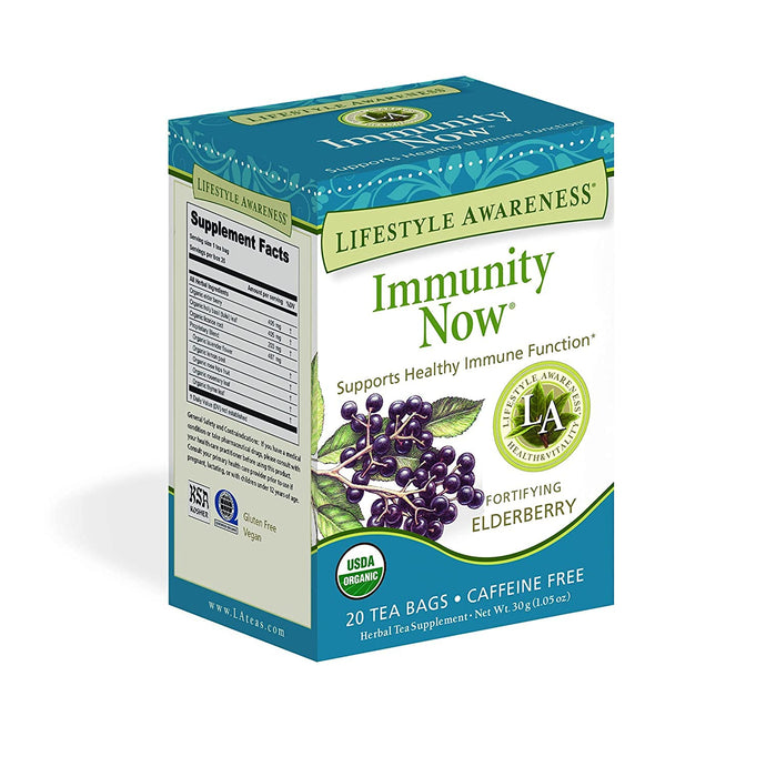 Immune Support Tea, with Elderberry, Organic. 20 Tea Bags. Caffeine Fee. Made in USA.