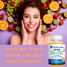 Load image into Gallery viewer, Collagen, Biotin + Vitamins Complex for Beautiful Skin, Hair &amp; Nails, Healthy Joints, 60 Low Sugar Lemon Gummies. Made in USA.
