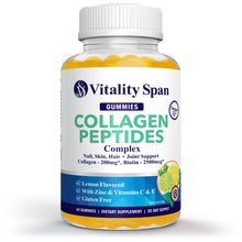 Load image into Gallery viewer, Collagen, Biotin + Vitamins Complex for Beautiful Skin, Hair &amp; Nails, Healthy Joints, 60 Low Sugar Lemon Gummies. Made in USA.

