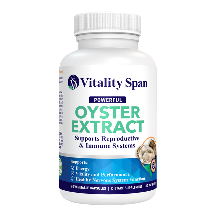 Vitality Span Oyster Extract - Highly Concentrated ZINC Supplement for Men & Women – Supports Energy, Stamina and Libido;  500 mg, 60 Vegetable Capsules, Made in USA
