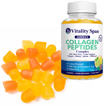 Load image into Gallery viewer, Collagen, Biotin + Vitamins Complex for Beautiful Skin, Hair &amp; Nails, Healthy Joints, 60 Low Sugar Lemon Gummies. Made in USA.
